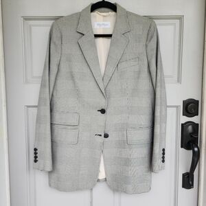 Max Mara Made in Italy Black and White Cotton Blend Blazer Women's Size 14